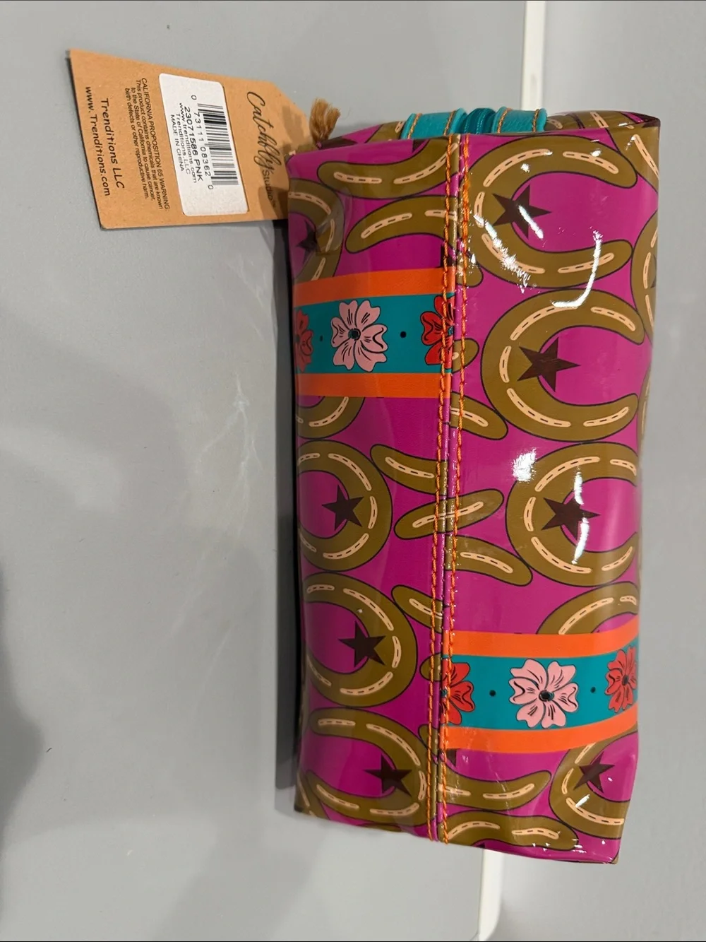 Horseshoe Flower Print Cosmetic Wristlet Travel Bag Catchfly Equestrian Horse